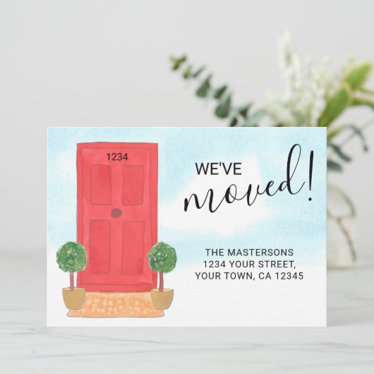 Wijziging van adres We hebben de rode Waterverf ve Aankondiging (Staand voorkant)