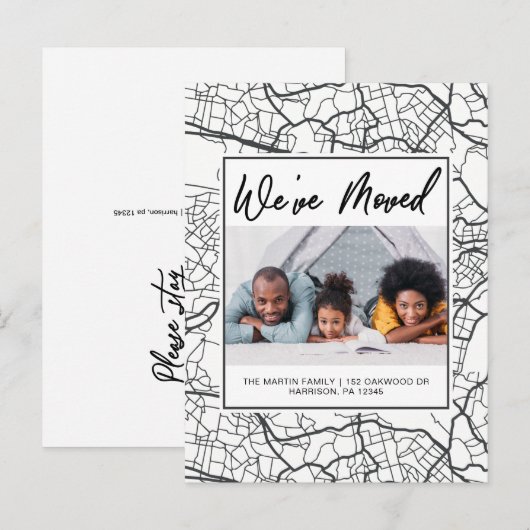 Wijziging van adres Zwart-wit Kaart Design Foto (Voorkant / Achterkant)