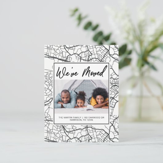 Wijziging van adres Zwart-wit Kaart Design Foto (Staand voorkant)