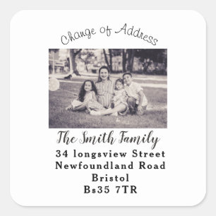 Wijziging van adressticker met familiefoto vierkante sticker