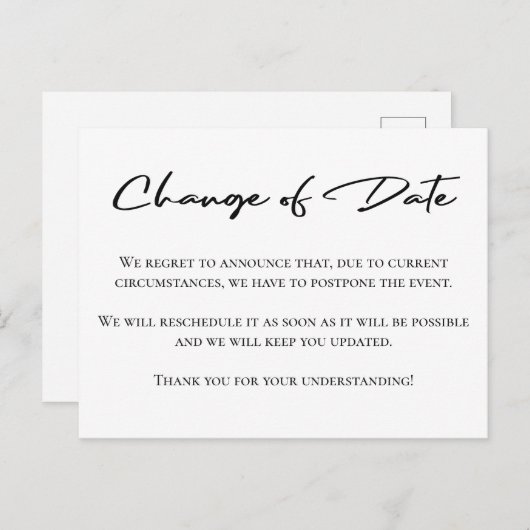 Wijziging van datum elegante aankondiging van uits briefkaart (Voorkant / Achterkant)