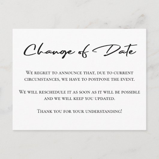 Wijziging van datum elegante aankondiging van uits briefkaart (Voorkant)