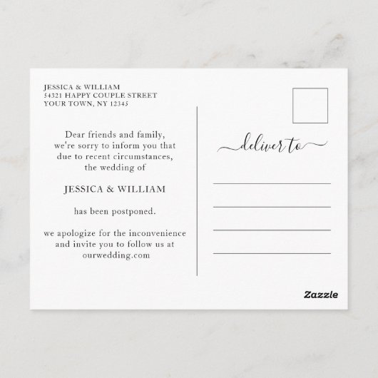 Wijziging van datum Gebeurtenis uitgestelde annule Briefkaart (Achterkant)