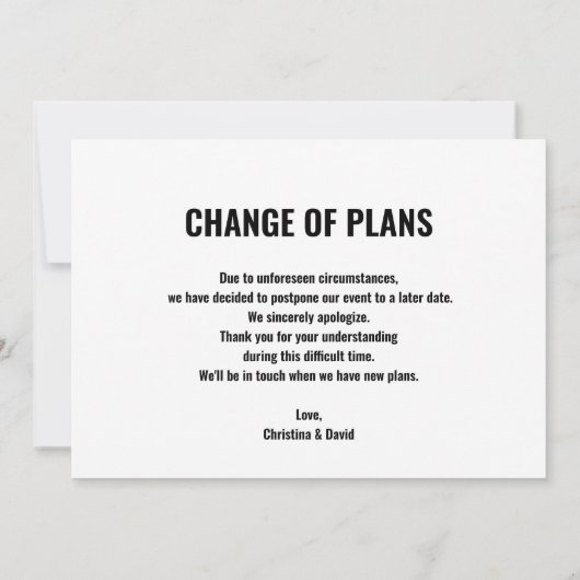 Wijziging van Datum Uitgestelde Funny Canceled Eve Kaart (Achterkant)