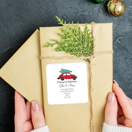 Wijziging van de adressticker kerstboom vierkante sticker