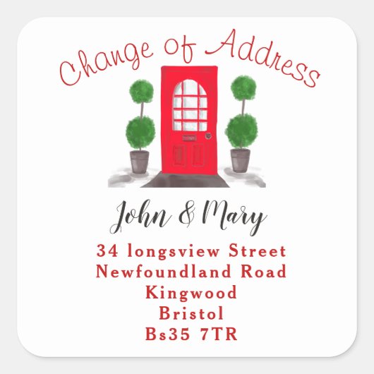 Wijziging van de adressticker rode voordeur vierkante sticker (Voorkant)
