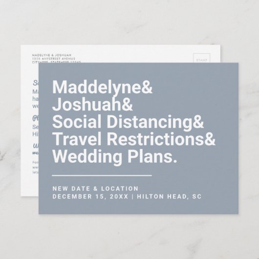 Wijziging van de datum Trendy Ampersand Dusty Blue Briefkaart (Voorkant / Achterkant)