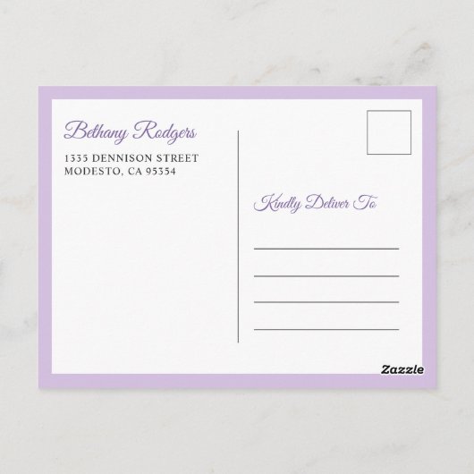 Wijziging van de plannen Aankondiging Chic Paars F Briefkaart (Achterkant)