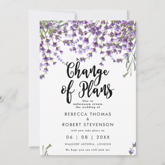 wijziging van de plannen voor de bruiloft van lave kaart (Voorkant)