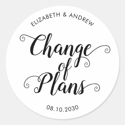 Wijziging van de planningsdatum Uitgestelde trouwa Ronde Sticker (Voorkant)