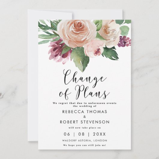 wijziging van plan boho floals bruiloft uitnodigin kaart (Voorkant)