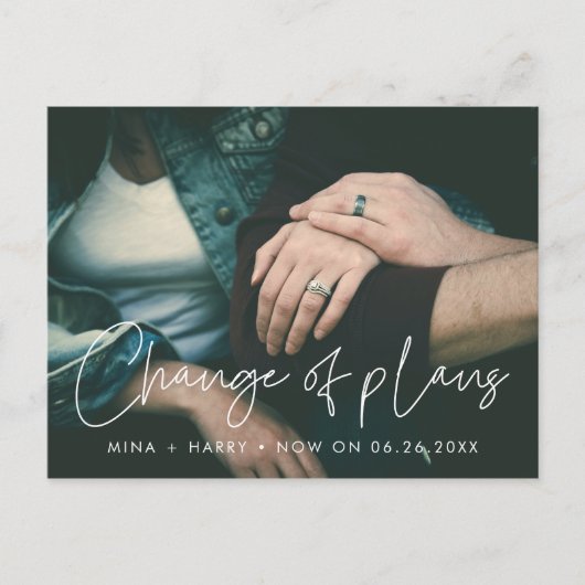 Wijziging van plannen bruiloft update aankondiging briefkaart (Voorkant)