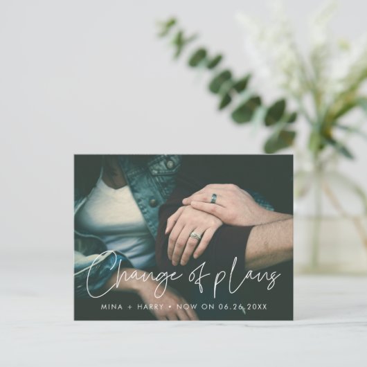Wijziging van plannen bruiloft update aankondiging briefkaart (Staand voorkant)