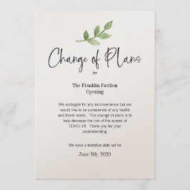 Wijziging van plannen Business Personal Event COVI Kaart