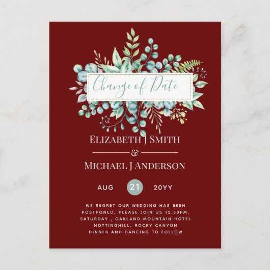 Wijziging van plannen Datum Groene decoratie Eucal Briefkaart (Voorkant)