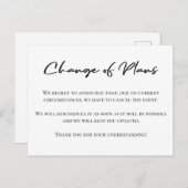 Wijziging van plannen eenvoudig uitstel aankondigi briefkaart (Voorkant / Achterkant)