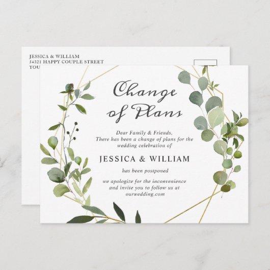 Wijziging van plannen Elegant Eucalyptus Wedding Briefkaart (Voorkant / Achterkant)