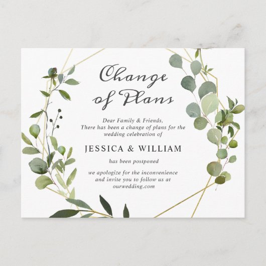 Wijziging van plannen Elegant Eucalyptus Wedding Briefkaart (Voorkant)