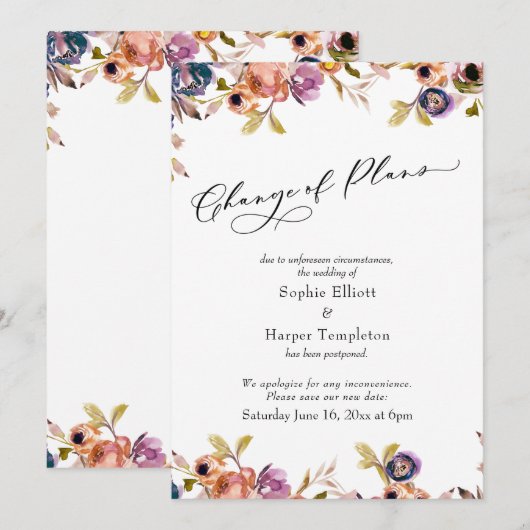 Wijziging van plannen Floral Vertraagde Wedding Up Kaart (Voorkant / Achterkant)