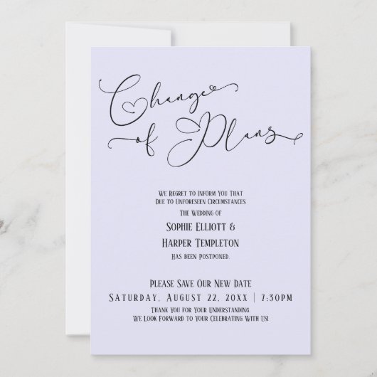 Wijziging van plannen, legant Lavender New Wedding Kaart (Voorkant)
