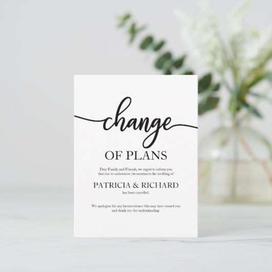 Wijziging van plannen met uitgestelde opzegging va briefkaart (Staand voorkant)