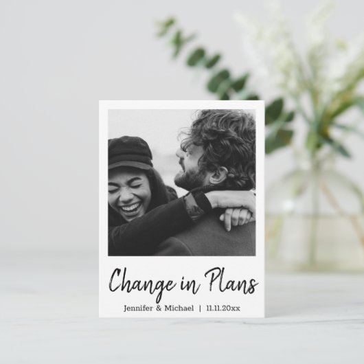 wijziging van plannen,modern handschrift schrift,h aankondigingskaart (Staand voorkant)