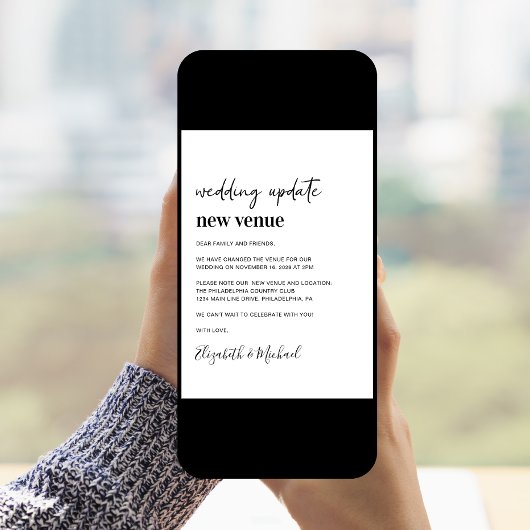 Wijziging van plannen Nieuwe versie van het huweli Aankondiging