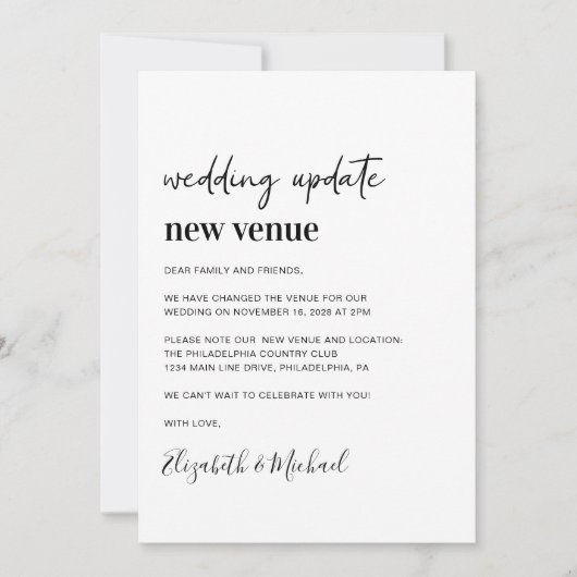 Wijziging van plannen Nieuwe versie van het huweli Aankondiging (Voorkant)