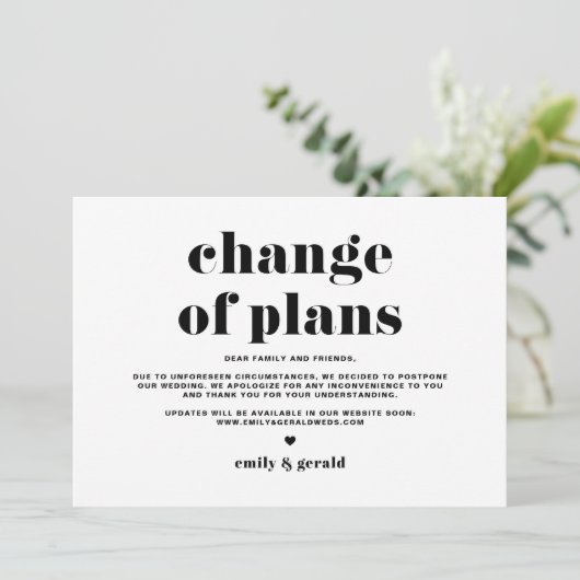 Wijziging van plannen Retro Bold Typography Postpo Kaart (Staand voorkant)