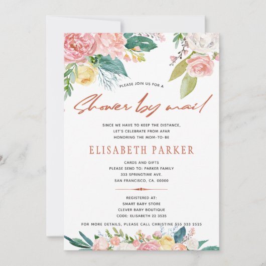 Wijziging van plannen roze floral baby shower per  kaart (Voorkant)