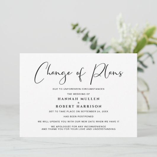 Wijziging van plannen Uitgesteld Geannuleerd Zwart Aankondiging (Staand voorkant)