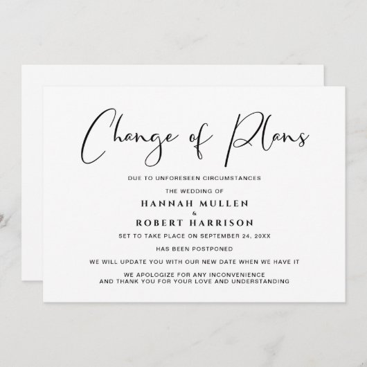 Wijziging van plannen Uitgesteld Geannuleerd Zwart Aankondiging (Voorkant / Achterkant)