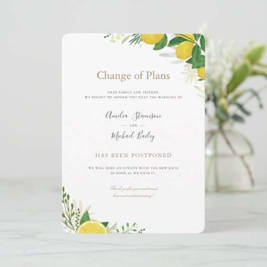 Wijziging van plannen Uitgestelde trouwuitnodiging Aankondiging (Staand voorkant)