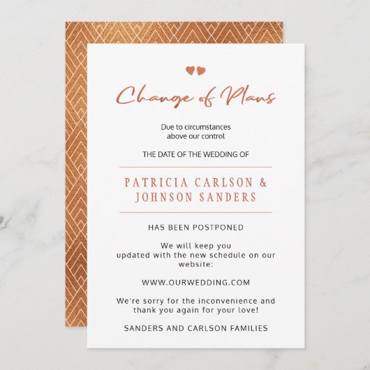 Wijziging van plannen uitstel huwelijksaankondigin kaart (Voorkant / Achterkant)