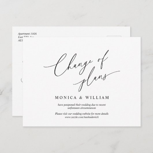 Wijziging van plannen, uitstellen van weddenschapp briefkaart (Voorkant / Achterkant)