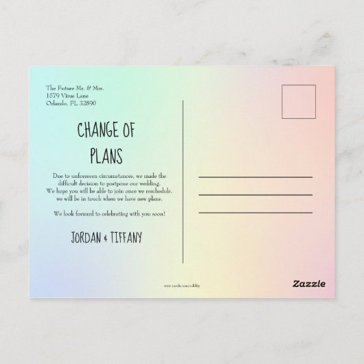 Wijziging van plannen voor uitstel of annulering v briefkaart (Achterkant)