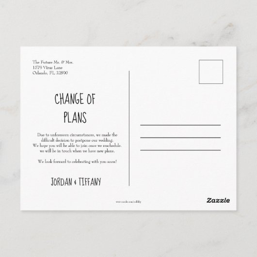 Wijziging van plannen voor uitstel of annulering v briefkaart (Achterkant)