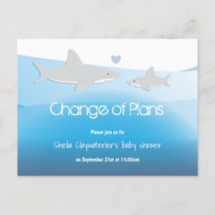 Wijzigingsplannen Blue Shark Baby shower Uitnodiging Briefkaart