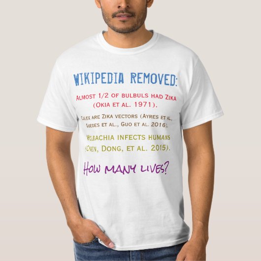 Wikipedia Verwijderde Zika Studies door RoseWriter T-shirt (Voorkant)