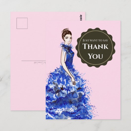 Wil alleen maar dank je wel zeggen Dames met blauw Briefkaart (Voorkant / Achterkant)