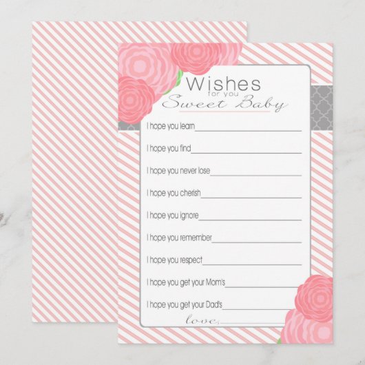 Wil een Baby shower kaart. Roze Kaart (Voorkant / Achterkant)