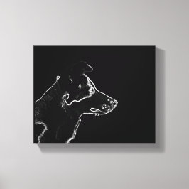 Wil een hond | White on Black Digital Photo Sketch Canvas Afdruk
