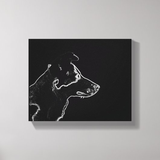 Wil een hond | White on Black Digital Photo Sketch Canvas Afdruk (Voorkant)