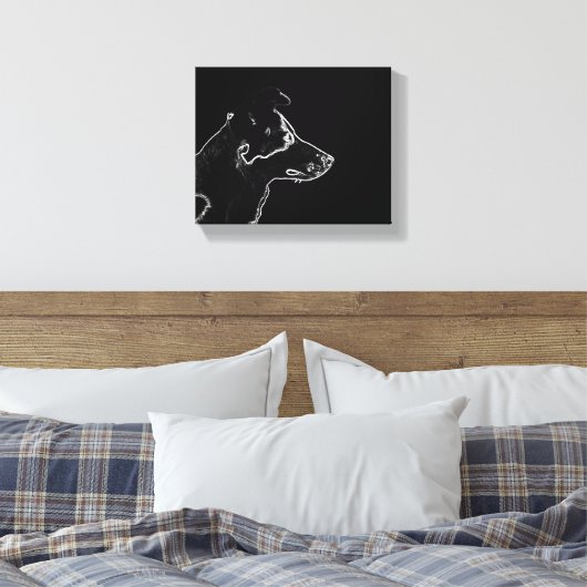 Wil een hond | White on Black Digital Photo Sketch Canvas Afdruk (Insitu (Slaapkamer))