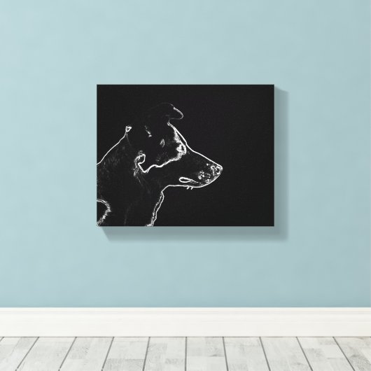 Wil een hond | White on Black Digital Photo Sketch Canvas Afdruk (Insitu (Houten vloer))