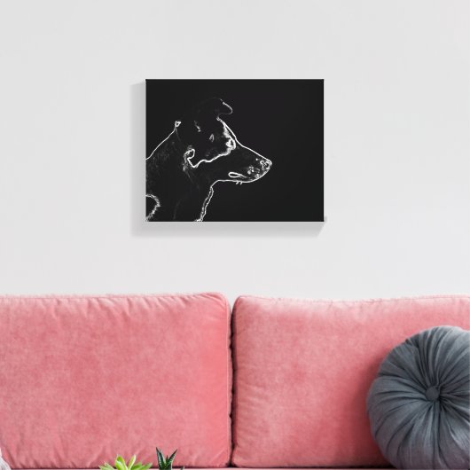 Wil een hond | White on Black Digital Photo Sketch Canvas Afdruk (Insitu (Woonkamer))