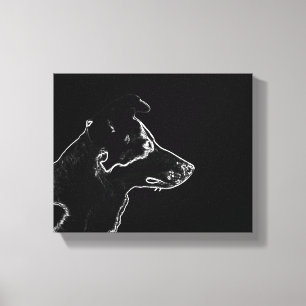 Wil een hond White on Black Digital Photo Sketch Canvas Afdruk