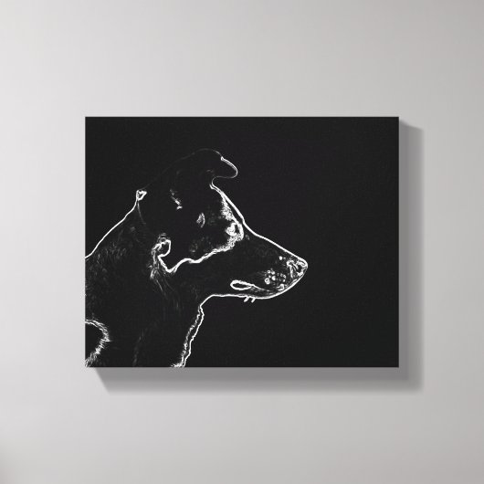 Wil een hond | White on Black Digital Photo Sketch Canvas Afdruk (Voorkant)