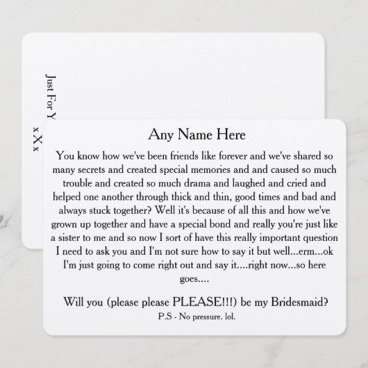 Wil je alsjeblieft mijn bruidsmeisje zijn? Aangepa Kaart (Voorkant / Achterkant)