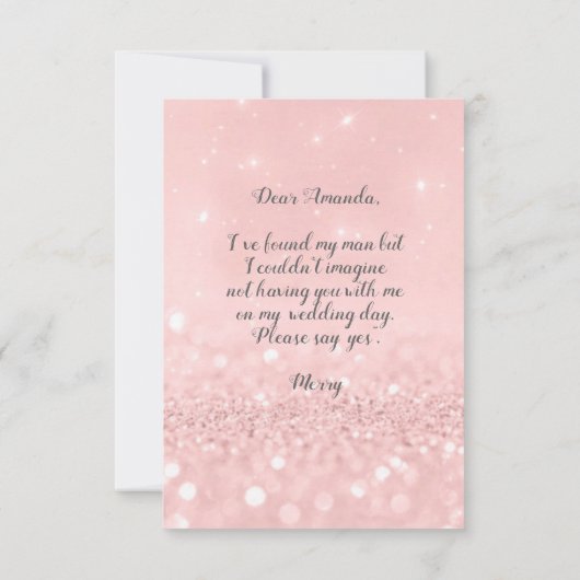 Wil je Bridesmaid Glitter Gray Dress Pink Veil Kaart (Achterkant)